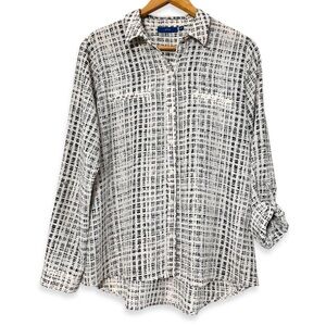 Apt 9 Roll Tab Button Up Blouse Cream Black